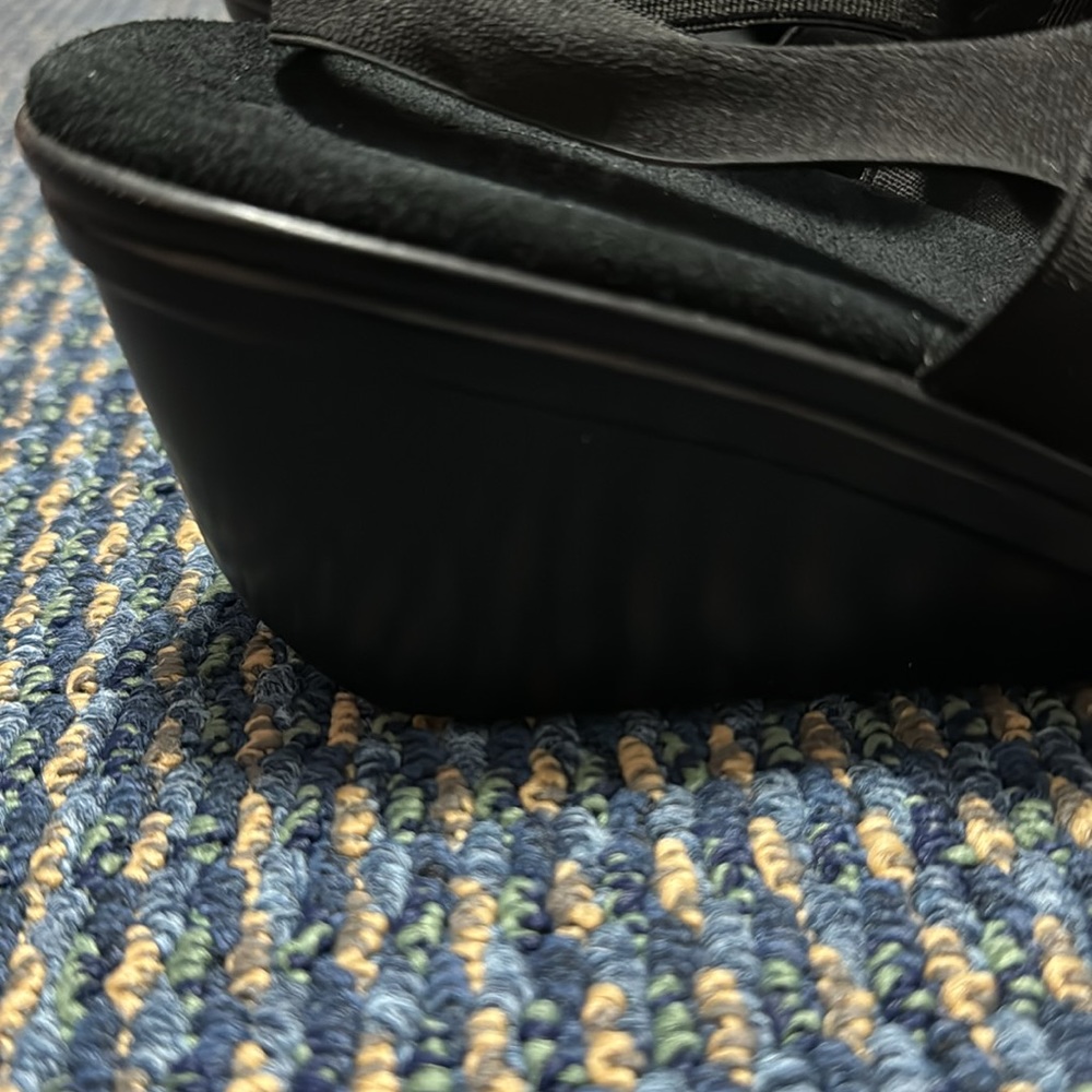 San Miguel Sandals in stretchy black fabric with wedge heel. Size 7. GUC - Picture 4 of 5